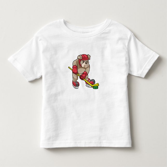 Bulldog i Ice hockey med Hockey stick T Shirt (Framsida)