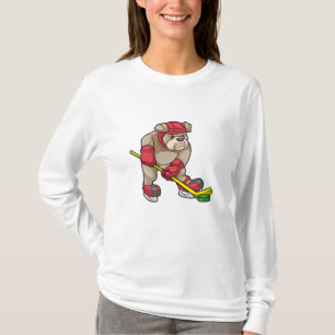 Bulldog i Ice hockey med ishockeyklubba T Shirt