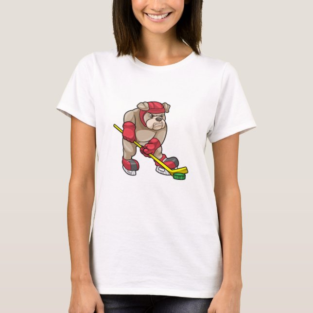 Bulldog i Ice hockey med ishockeyklubba T Shirt (Framsida)