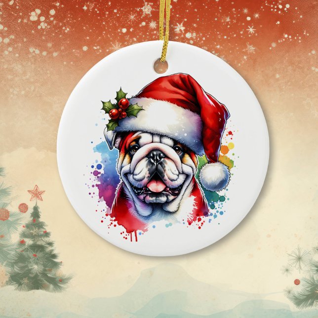Bulldog i jultomten Personlig jul Julgransprydnad Keramik (Skapare uppladdad)