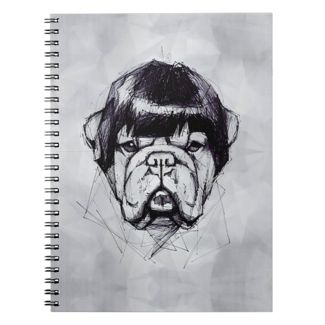 Bulldog i peruk (stil 3) finkonst anteckningsbok (Framsidan)