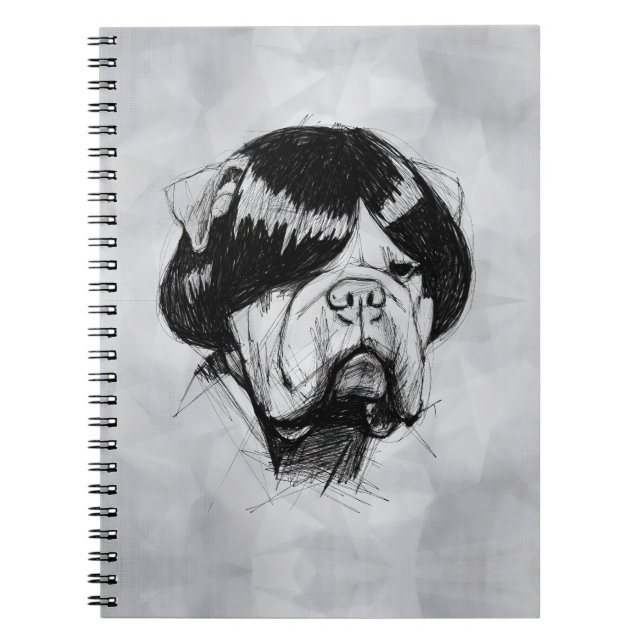 Bulldog i peruk (stil 5) finkonst anteckningsbok (Framsidan)