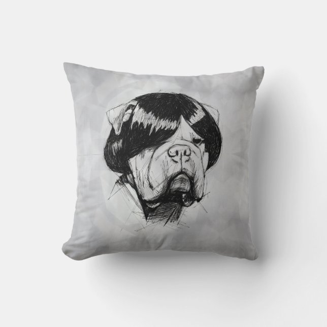 Bulldog i peruk (stil 5) finkonst kudde (Framsida)