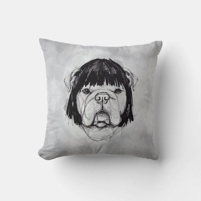 Bulldog i peruk (stil 6) finkonst kudde (Framsida)