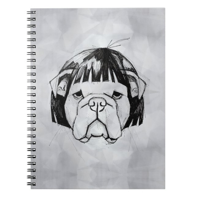 Bulldog i peruk (stil 8) finkonst anteckningsbok (Framsidan)
