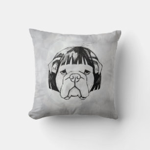 Bulldog i peruk (stil 8) finkonst kudde