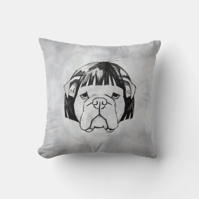 Bulldog i peruk (stil 8) finkonst kudde (Framsida)