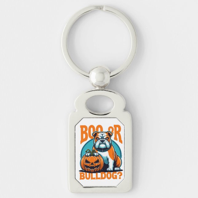 Bulldog i Pop Art Styls Halloween Rektangulärt Silverfärgad Nyckelring (Framsidan)