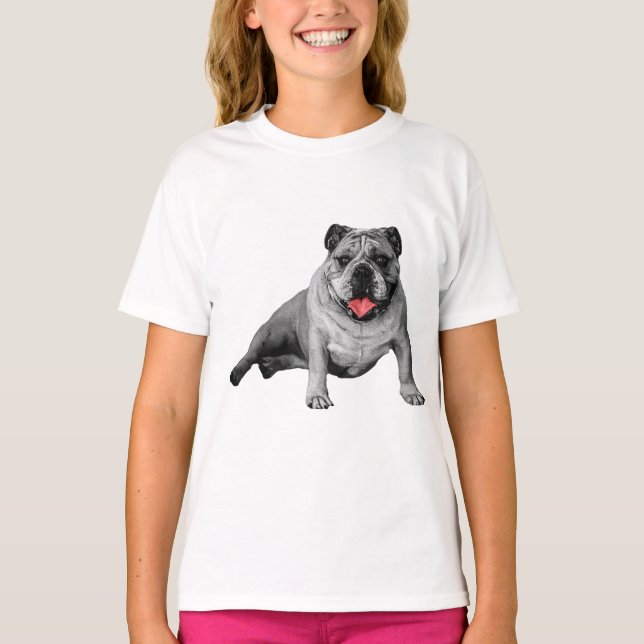 Bulldog i röd accentstil t shirt (Framsida)