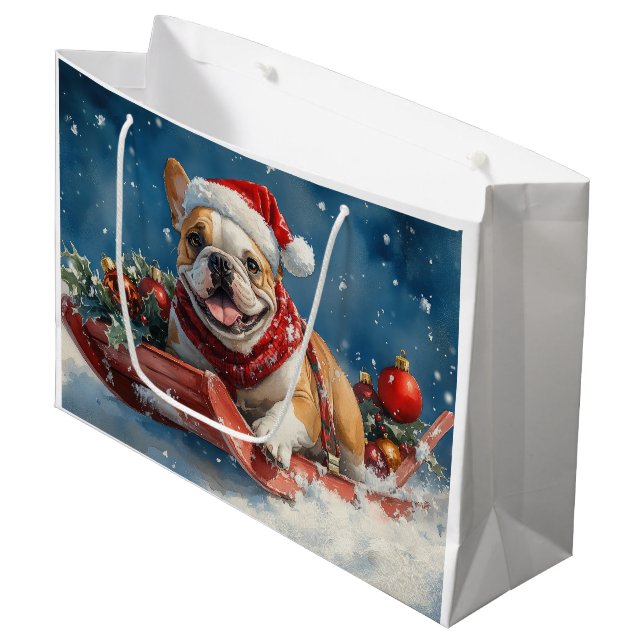 Bulldog i släde Låt det snöa jul (Framsidan Vinklad)