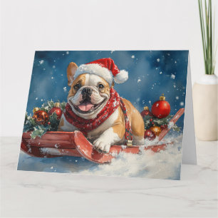Bulldog i släde Låt det snöa jul Kort