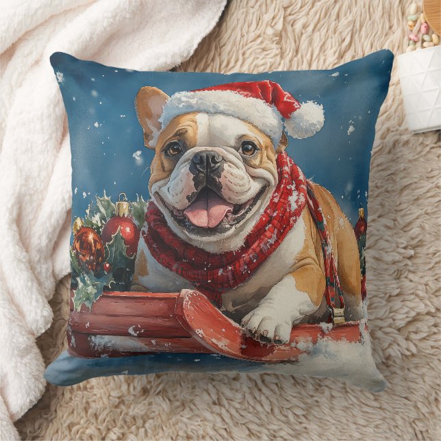 Bulldog i släde Låt det snöa jul Kudde (Filt)