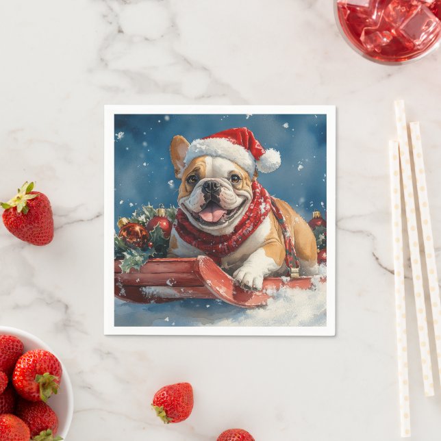 Bulldog i släde Låt det snöa jul Pappersservett (Insitu)
