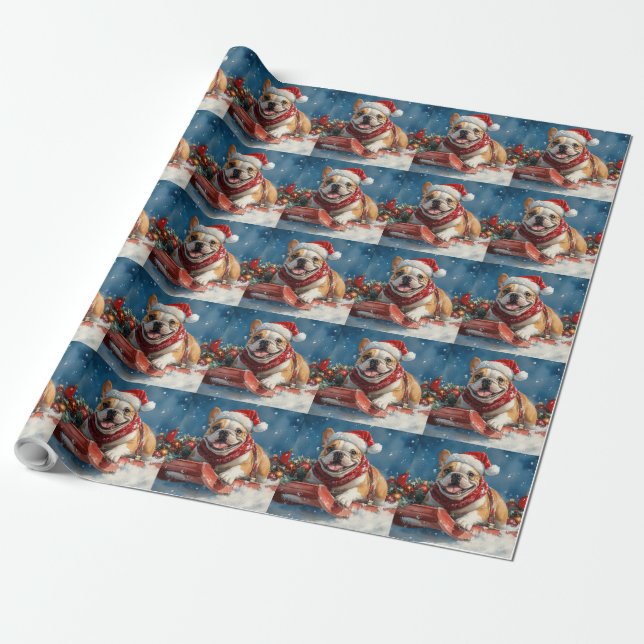 Bulldog i släde Låt det snöa jul Presentpapper (Utrullad)