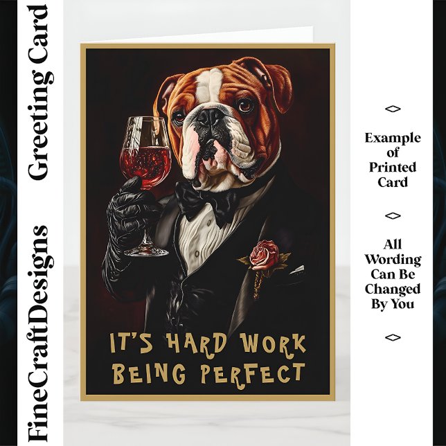 Bulldog i Smoking & Fluga & Vin CR8 Anpassat Namn Kort (Skapare uppladdad)