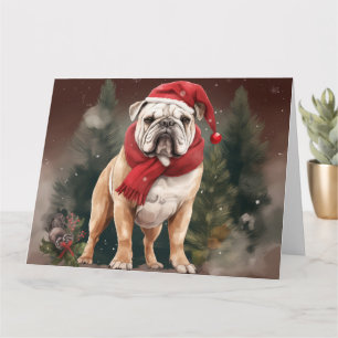 Bulldog i snö jul kort