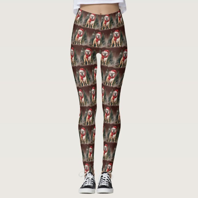 Bulldog i Snö jul Leggings (Framsida)
