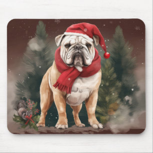 Bulldog i snö jul musmatta