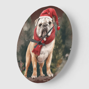 Bulldog i Snö jul Stor Klocka