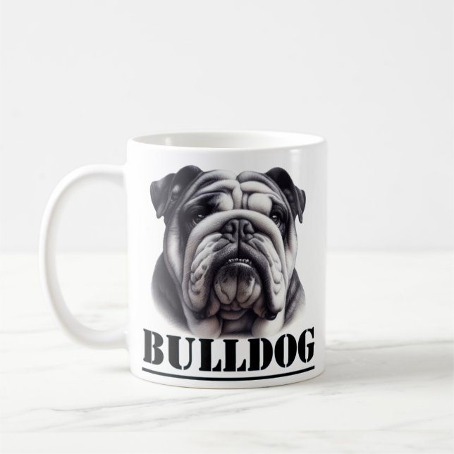 Bulldog i svartvitt kaffemugg (Vänster)