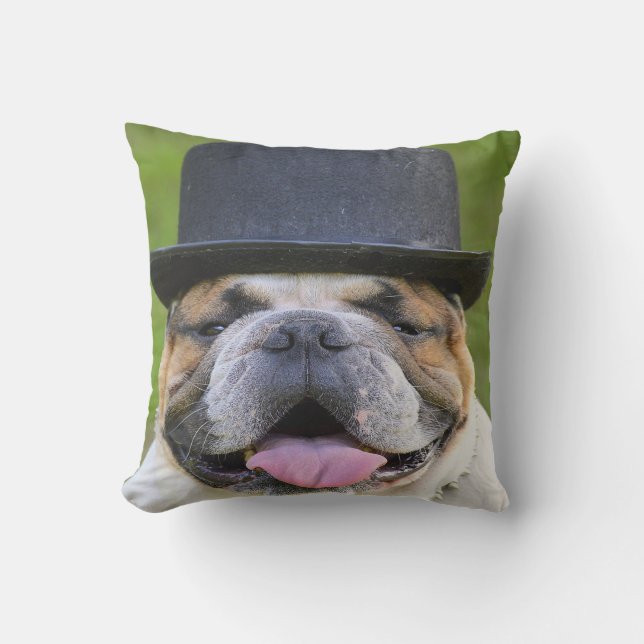 Bulldog i Top hat Utomhuskudde (Framsida)