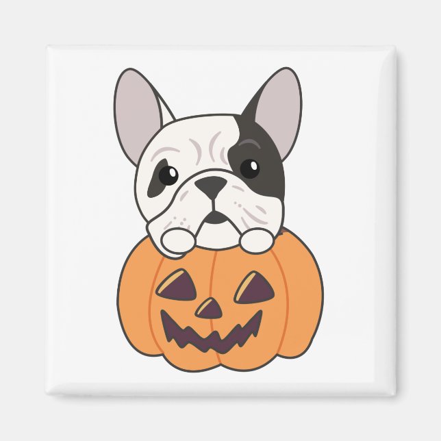 Bulldog in Pumpkin Cute Hundar Happy halloween Mag Magnet (Framsidan)