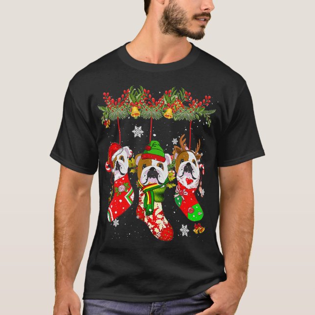 Bulldog in Socks jul Santa Hat Julafton Light T Shirt (Framsida)