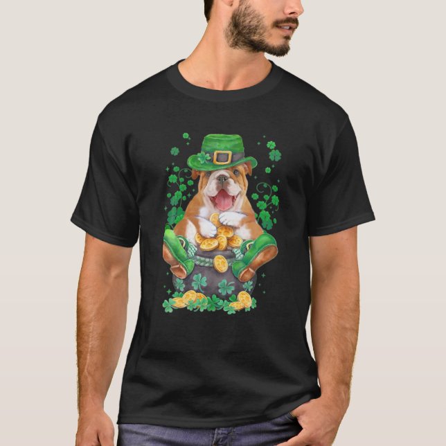 Bulldog Irish Hund Hat Shoes Klöver Shamrock St.Pa T Shirt (Framsida)