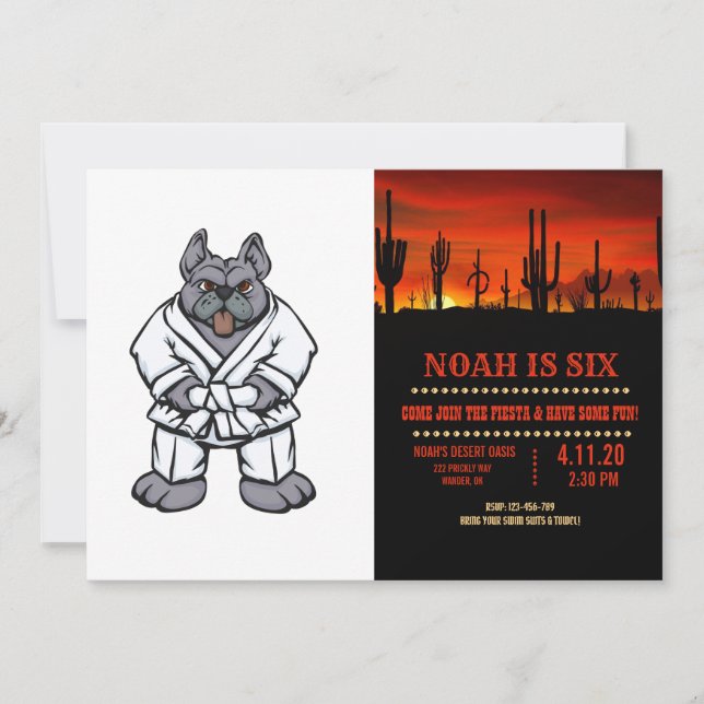 Bulldog jiu jitsu | välj bakgrund färg inbjudningar (Framsida)