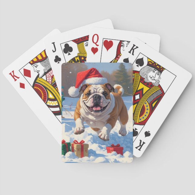Bulldog Jul Festiv Snö Scen Casinokort (Baksidan)