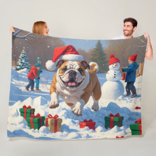 Bulldog Jul Festiv Snö Scen Fleecefilt