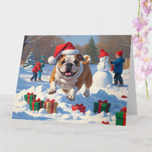 Bulldog Jul Festiv Snö Scen Kort