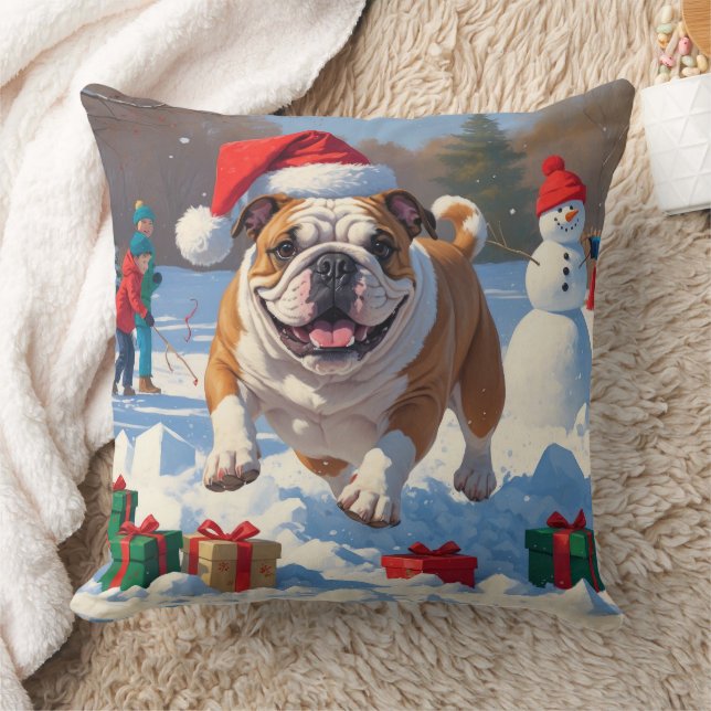 Bulldog Jul Festiv Snö Scen Kudde (Filt)