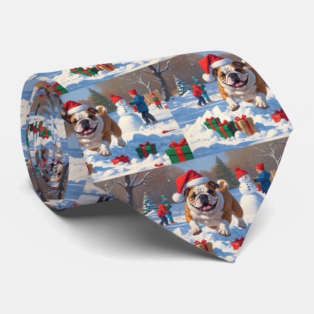 Bulldog Jul Festiv Snö Scen Slips (Rullad)