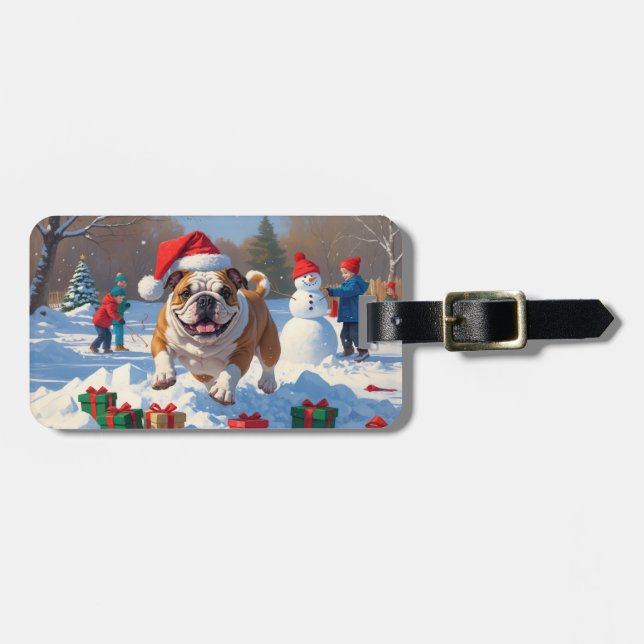 Bulldog Jul Festive Snö Scene Bagagebricka (Horisontell Framsida)