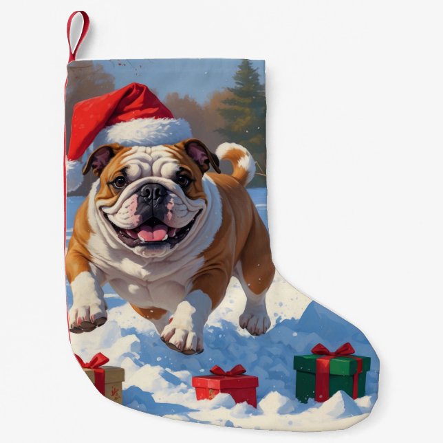 Bulldog Jul Festive Snö Scene Liten Julstrumpa (Framsidan)