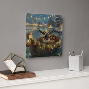 Bulldog Jul Festive Voyage Fyrkantig Klocka