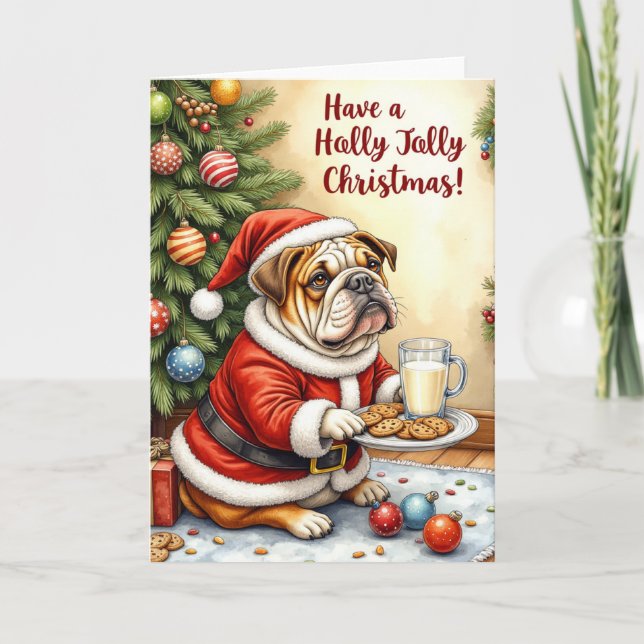 Bulldog Jul Funny Helgdag Hund Pun Kort (Framsida)