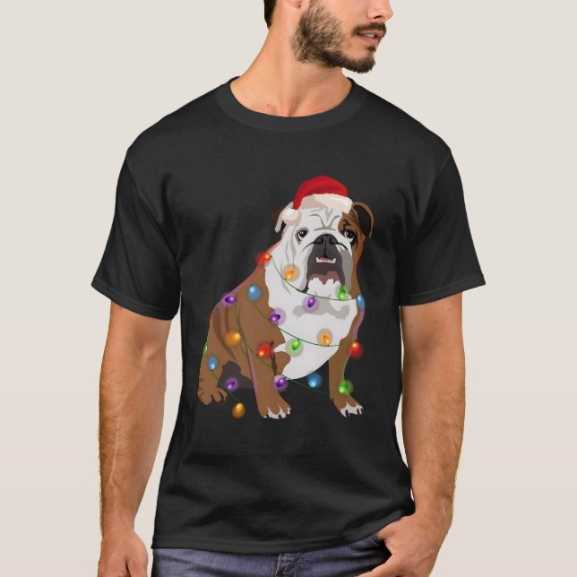 Bulldog Jul Ljus Julafton Hund älskare T Shirt (Framsida)