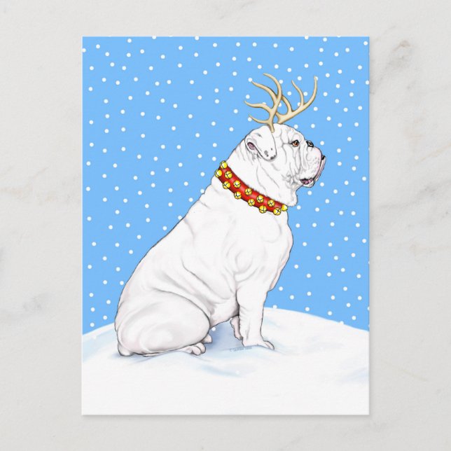 Bulldog jul Reindeer White Helg Vykort (Framsida)