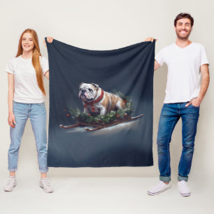 Bulldog jul snö vinter fleecefilt