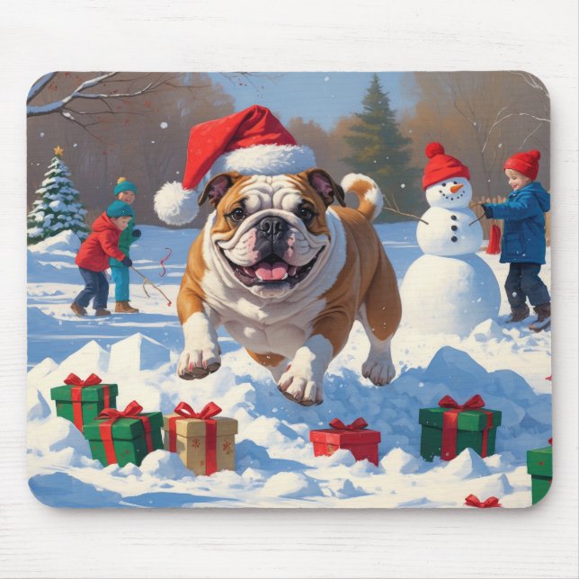 Bulldog julfestlig snöscen musmatta (Framsidan)