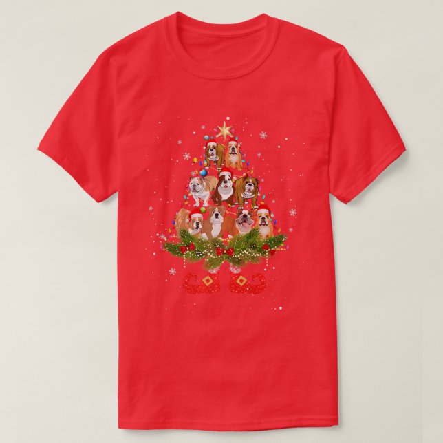 Bulldog Julgran Ljus Cute Santa Hat Hund L T Shirt (Design framsida)