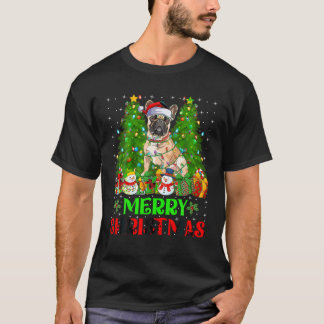Bulldog Julgran Ljus Hund Helgdag Santa Bu T Shirt