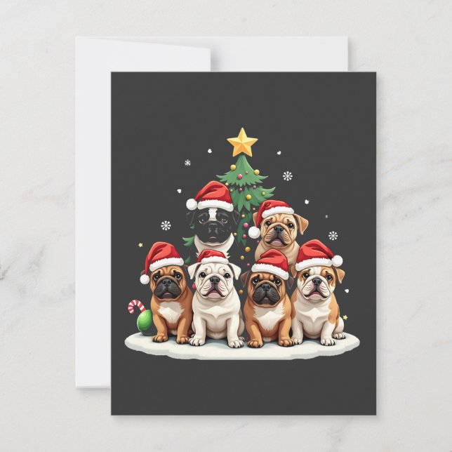Bulldog Julgran Santa Hat Puppy Älskare Inbjudningar (Framsida)