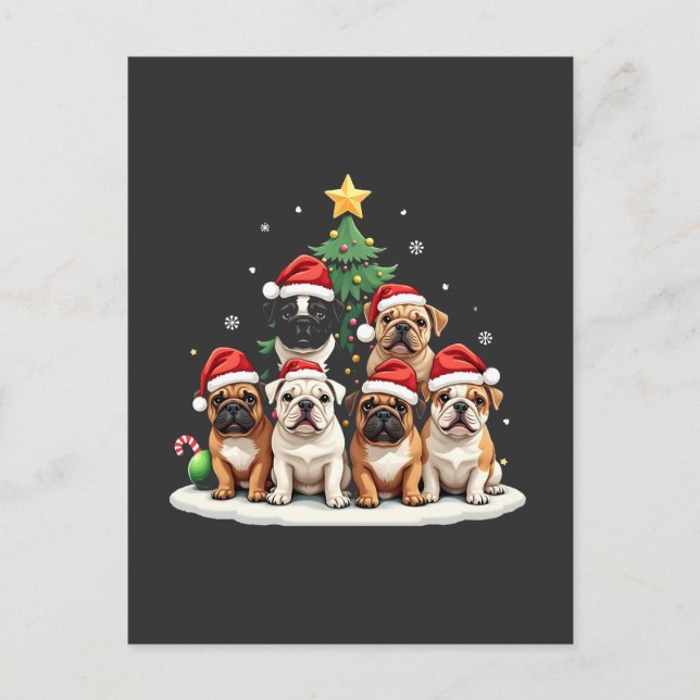 Bulldog Julgran Santa Hat Puppy Älskare Vykort (Framsida)