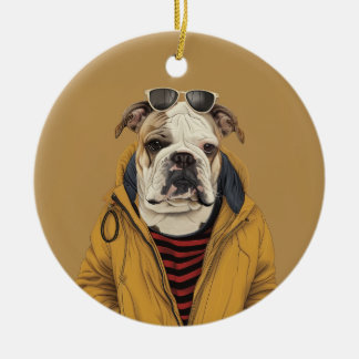 Bulldog Julgransprydnad Keramik