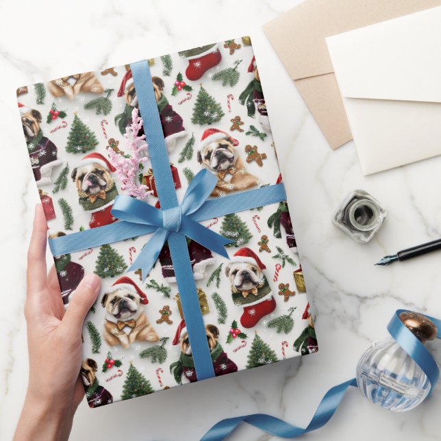 Bulldog julhelgmönster med tomteluvor presentpapper (Gifting)