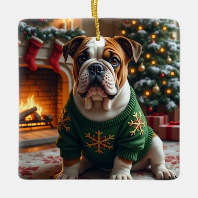 Bulldog julkonst julgransprydnad keramik (Framsida)