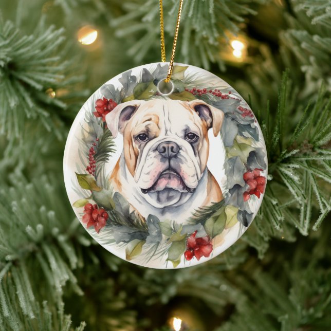 Bulldog Julkrans Festiv Valp Julgransprydnad Keramik (Träd)